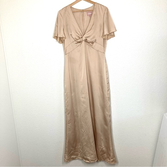 Show Me Your Mumu Rome Twist Gown Large Champagne Luxe Satin Maxi Dress - Picture 5 of 16